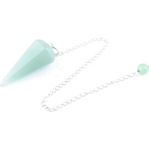 Wholesale 5Pcs Women Pendant Amulet Natural Healing Stone Aventurine Jewelry Reiki Pyramid Hexagonal Pendulum Chain QN4165