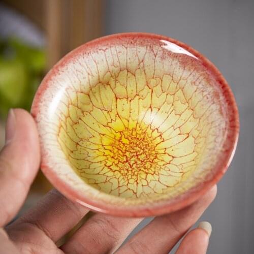 Kiln Change Teacup Ceramic Small Tea Cup Chinese Hat Coffe Mug Single Teaset Tea Bowl with Souvenir Caff Restaurant Cafe