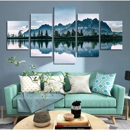 Landscape Lake Mirror Reflection Canvas Painting Wall Sticker Poster Light Luxury Decorative Painting Simple Style Modern