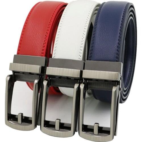 High Quality Click Men Belt Automatic Buckle Genuine Leather Cowhide Jeans Accessories Belts Youth Waistband Black White Red