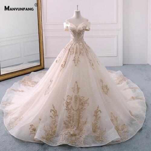 Luxury Off the Shoulder Chapel Train Embroidery Appliques Tulle Bridal Ball Gown Custom Made Sweetheart Neck Wedding Dress