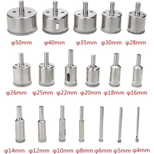 18pcs 4-50mm Glass Hole Drilling Drill Bit Diamond Core Hole Sawing Cutting Drill Bits For Tile Porcelain Marble Power Tools
