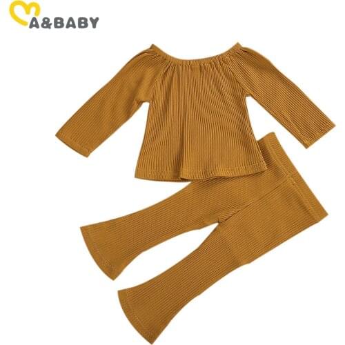 Ma&Baby 6M-4Y Autumn Infant Baby Kid Girls Clothes Set Knitted Long Sleeve Off Shoulder T shirt Top Pants Outfits