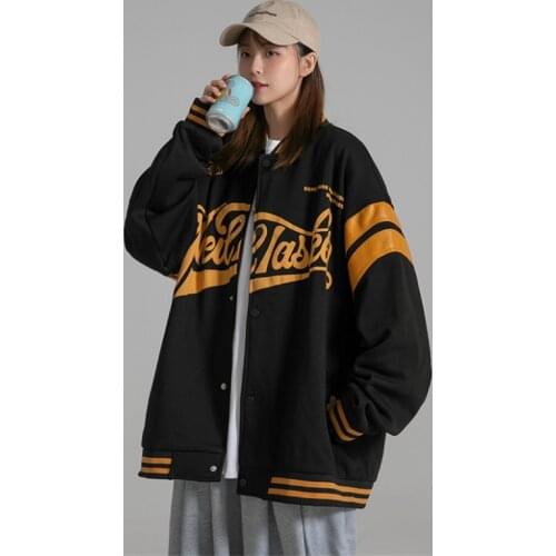 2021 Spring Oversized V-Neck Coats Streetwear Ins Womens Letter Baseball Jacket Vintage Harajuku Girls College Jacket Coat