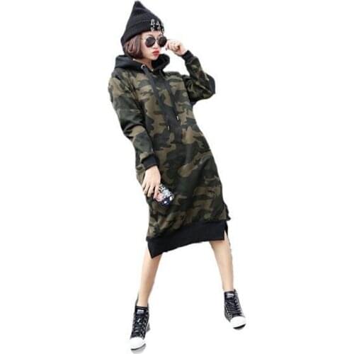 Women Camouflage Printed Sweatshirt Hoodies Tumblr Oversized Autumn Harajuku Coat Female Casual Basic Pullovers Ladies Dress