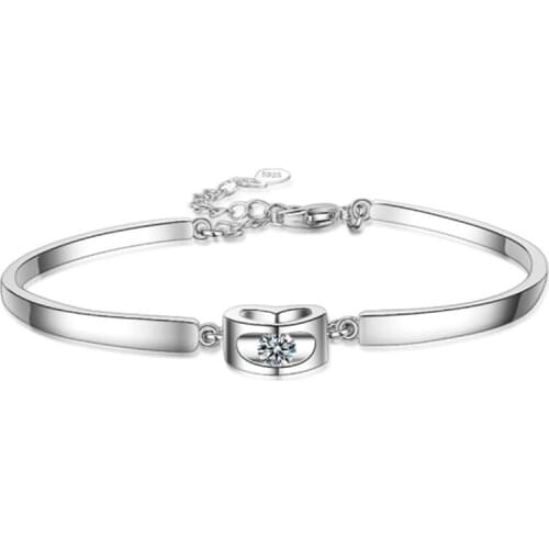 Womens Korean version of the simple literary fashion personality trend crystal heart silver plated bangles LU004