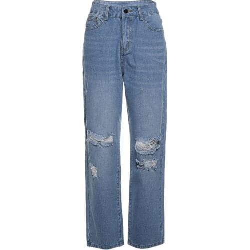 2021 New Womens Jeans, All-Match High Waist Loose Ripped Pants for Party Vacation Dating Travelling Shopping