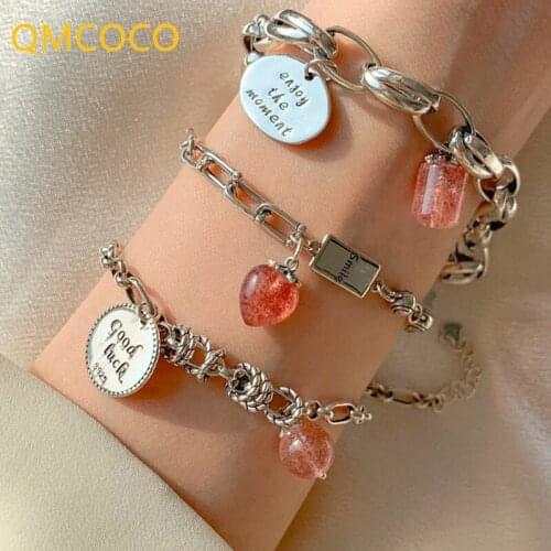 QMCOCO 925 Silver Bracelet For Women New Style Trendy Elegant Creative Good Luck Pink Strawberry Party Jewelry Birthday Gifts