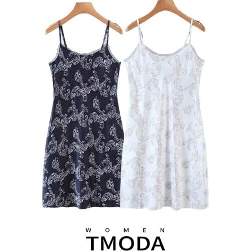 TMODA1450 Za Paisley Print Women Satin Slip Dress Summer Sleeveless Lace Spliced Spaghetti Strap Women Casual Pencil Mini Dress