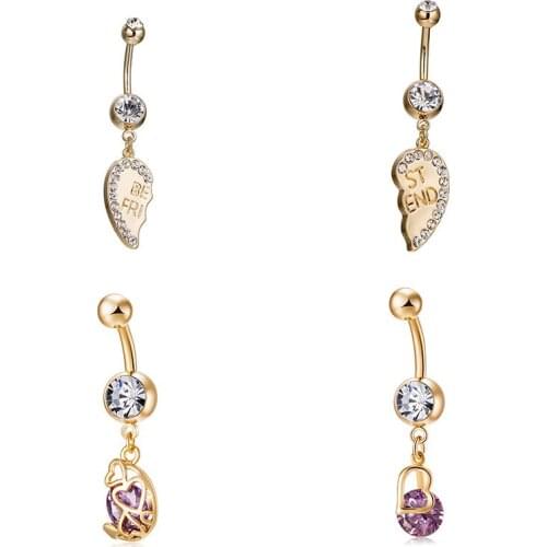 Best Friend Heart Dangle Belly Button Ring for Women Fashion Gold Surgical Steel Sexy Body Piercing Jewelry Navel Piercing