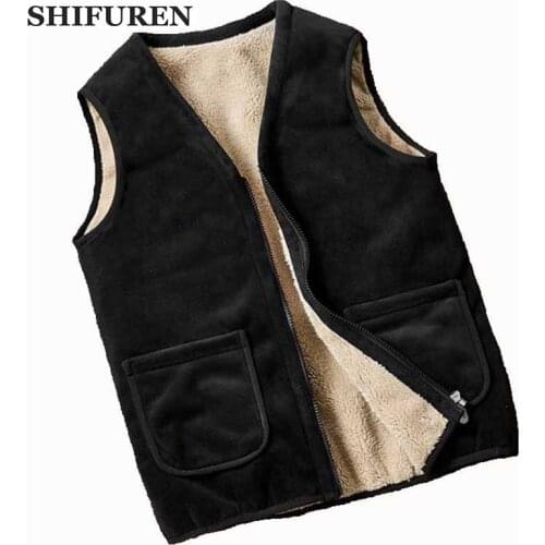 SHIFUREN Winter Warm Fleece Vest Men Thick Warm Sleeveless Jacket Outwear Causal Male Thermal Soft Velvet Waistcoat Clothing