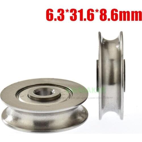 1pcs 6.3*31.6*8.6mm grooved bearing pulley, U groove rolling wheel, bearing steel metal wheel for 6mm diameter track