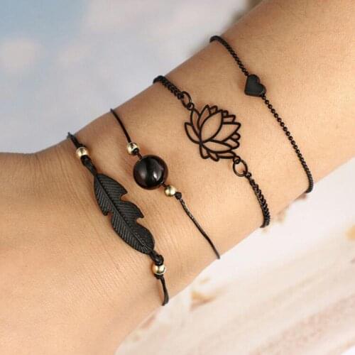 4Pcs/Set Women Fashion Love Heart Hollow Lotus Round Ball Leaf Bracelet Jewelry bracelet women бижутерия для женщин 2020