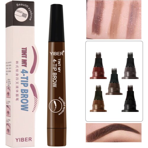 5 Colors 3D Microblading Eyebrow Tattoo Pen Fine Sketch Liquid Eyebrow Waterproof Eyebrows Enhancer Dye Tint Pen 4 Fork Tips