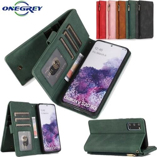 Retro Luxury Zipper Case For Samsung Galaxy S21 S20 FE S10 E S9 Note 20 10 9 Plus Ultra A81 A91 Magnetic Card Holder Phone Cover