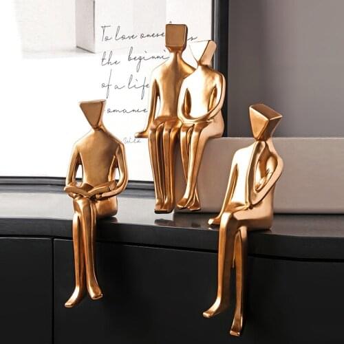 Creative Figurines Golden Resin Figure Ornaments Modern Home Decoration Living Room Decor Abstract Art Sculpture Bookshelf Decor