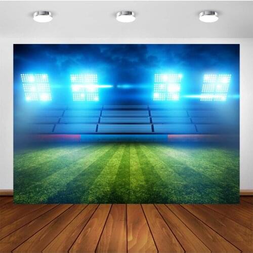 Soccer Field Photography Backdrop World Cup Football Match Stadium Green Grass Spotlight Photo Background for Photo Studio