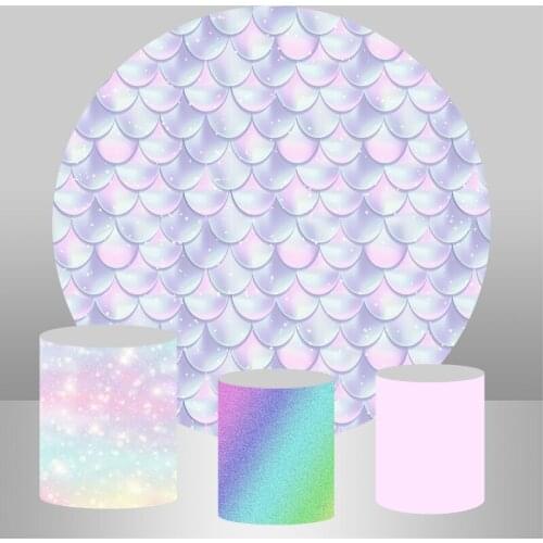 Mermaid Scales Round Circle Backdrop Custom Newborn Baby Shower Photo Background for kids Birthday party decor Cake table Cover