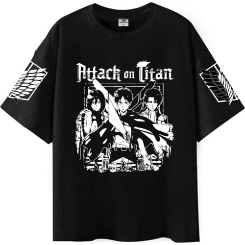 Attack on Titan AOT T-Shirt Men Cotton T Shirt Anime Ackerman Levi Clothes Cartoon Tops Summer Black Boys Tees