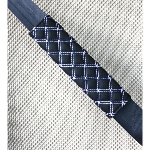 PU Leather Car Seat Belt Pad Red White Thread 21x6.5cm Seatbelt Pad Car Safety Belt Shoulder Protector Car-styling