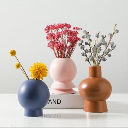 Nordic Morandi Ceramic Vase Decoration Art Home Livingroom Desktop Furnishing Crafts Office Coffee Table Dried Flower Ornaments