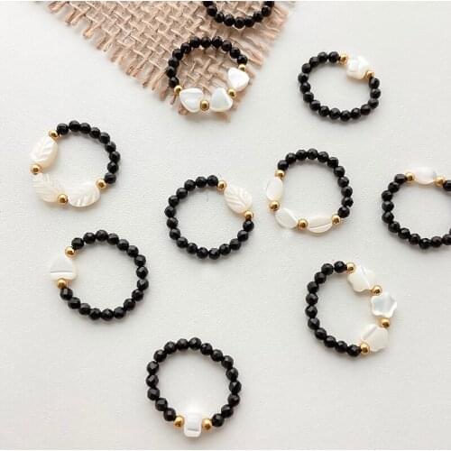 Healing Natural Obsidian Beads Rings for Women Pink Crystal Opal Malachite Irregular Shell Ring Wedding party Adjustable Jewelry