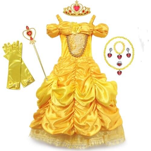 Halloween Cosplay Costume Princess Dresses Flower Girls Dresses For Kids Party Clothing Magic Stick Crown Gloves Children Costum