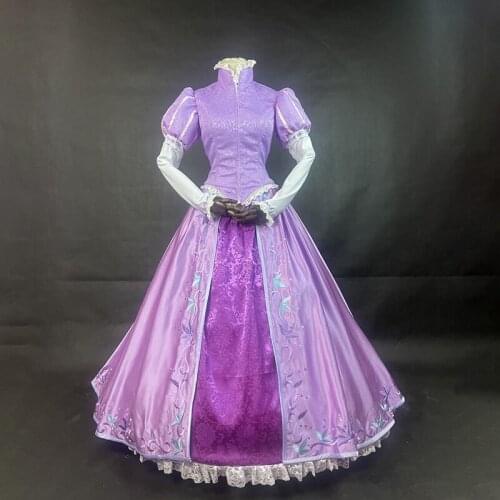 Movie Princess Rapunzel Cosplay Costume Adult Women Purple Party Dance Dress Halloween Carnival Ball Gown