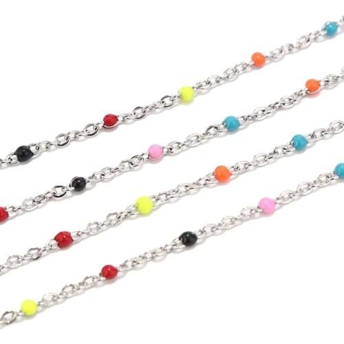 Colorful stainless steel oil drip rolo oval link chain for DIY jewelry making 2MM width