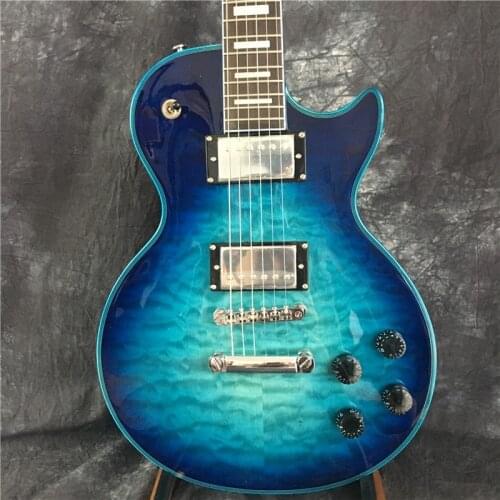 Custom Electric Guitar Maple Leaf Flame, Big Blue Flower, Silver Accessories, Directly From The Factory
