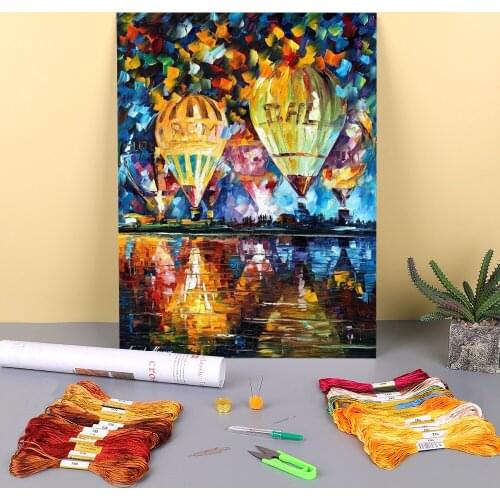 Balloon Festival Day Printed Water-Soluble Canvas 11CT Cross-Stitch Embroidery Set DMC Threads Craft Handiwork Needle