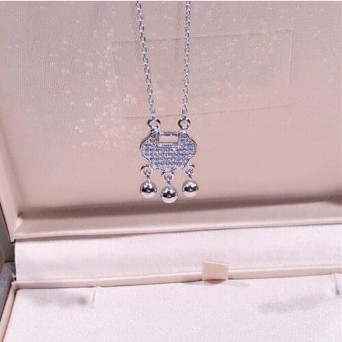 Real 925 Sterling Silver Zircon Lock pendant CZ Necklace For Women Wedding Silver Brand Famous Brand Replica Jewelry
