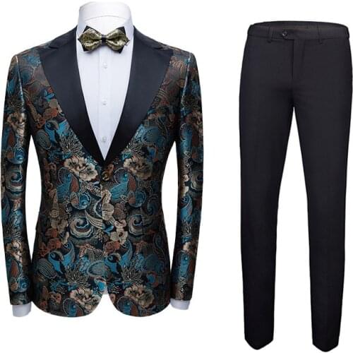 2021 Spring New Mens Jacquard Suit Youth Fashion Stage Suit Two-Piece Suit