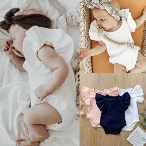 Newborn Infant Baby Girl Ruffle Jumpsuit Bodysuit Clothes Outfit Summer Cotton Short Sleeve Baby Girl Clothes 0-18M
