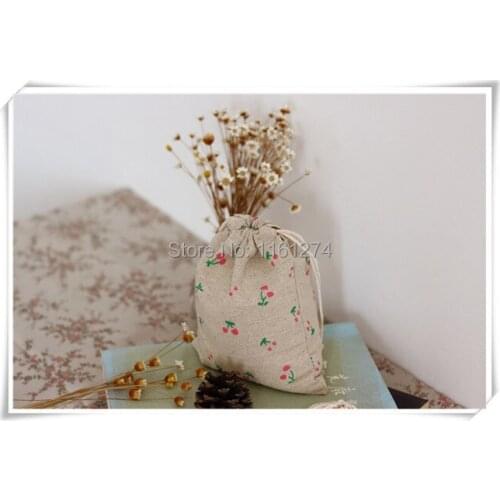 Wholesale 9x12cm 50pcs cherry printing cotton Mini Bags wedding Gift bags Free Shipping