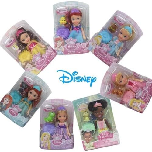 Original My First Disney Princess And Pet Aurora/Ariel/Rapunzel/Belle/Merida/Cinderella/Belle/Tiana Figure dolls Toys Kids Gifts