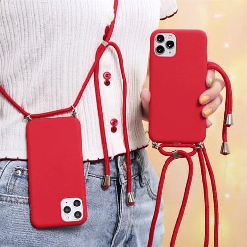 Luxury Chain Necklace Lanyard Red Matte Case For iPhone 12 11 Pro Max 6 6S 8 7 Plus 7Plus 5 5s SE 2020 10 X XR XS Max TPU Cover