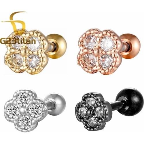 G23titan White Zircon Stainless Steel Ear Studs Helix Piercing Cartilage Earring Conch Rook Tragus Stud Ear Piercing Jewelry