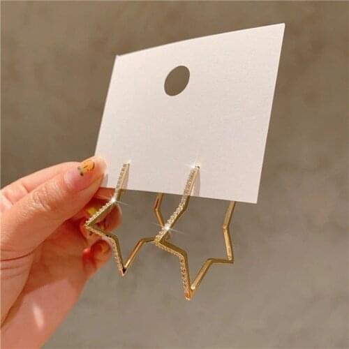 Fashion Korean Big Heart Crystal Hoop Earrings for Women Bijoux Geometric Rhinestones Earrings Statement Jewelry Gifts