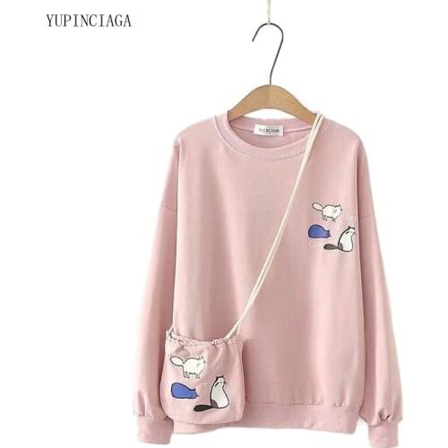 Women Cartoon Print Childlike Funny Sweatshirts Long Sleeve O-neck Cotton Pullovers 2021 New Femme Harajuku Tracksuits 0412