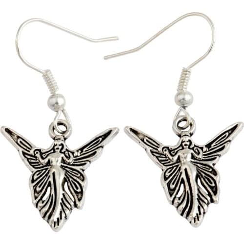 TUMBEELLUWA Tibetan Silver Flying Angels Wings Dangle Drop Hook Ear Earrings For Women Love Gift