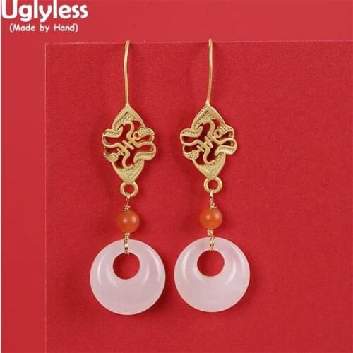 Uglyless Chinese WAN China Cultural Gifts Jewelry for Women Natural Hetian Jade Peace Buttons Dangle Earrings 925 Silver Brincos