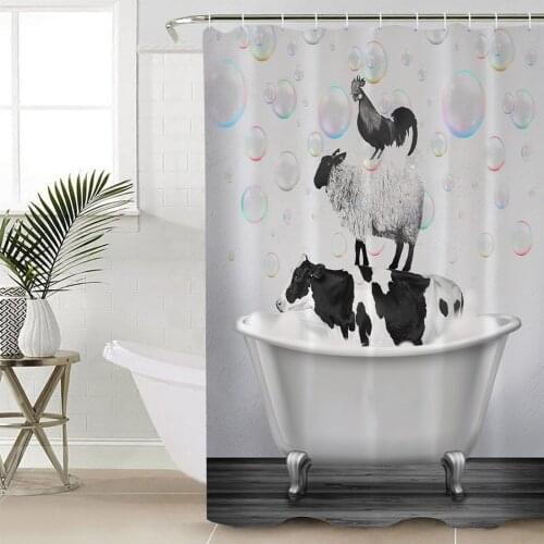 Bathtub Cows Cock Bubbles Shower Curtains Waterproof Bathroom Curtain Frabic Polyester Bathroom Curtain with Hooks
