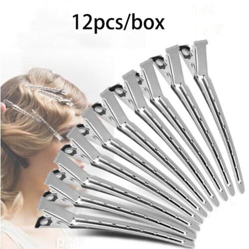 12pcs/lot Hairdressing makeup positioning hair pins Stainless steel duck mouth hair clip hairstyling tools push ripple hairclip