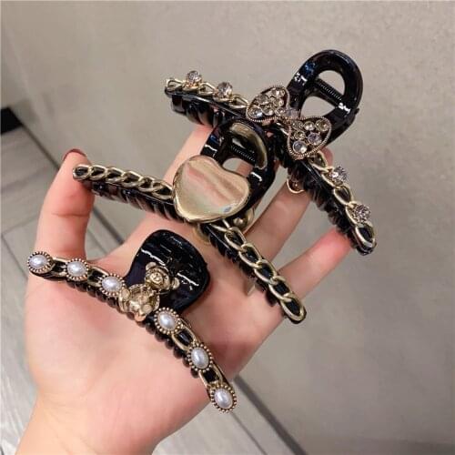 Classic Metal Pearl Hair Claws Hairgrips Vintage Alloy Chain Acrylic Plastic Bowknot Bear Hair Accessories Hair Clamps Wholesale