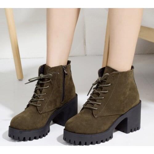 Women Ankle Short Boots autumn Winter Platform Chunky Punk Square high heels Zipper Shoes Snow Boots botas femininas #40