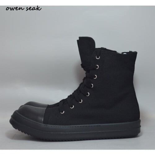 Owen Seak Women Canvas Shoes High-TOP Ankle Luxury Trainers Boots Lace Up Casual Sneaker Brand Zip Autumn Flat Black Shoes