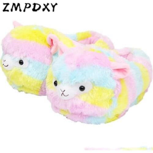 Ladies Winter Home Plush Slippers Womens Cute Cartoon Animal Cotton Shoes Unisex Size EU35-43 Couple Slides Warm Flip Flops