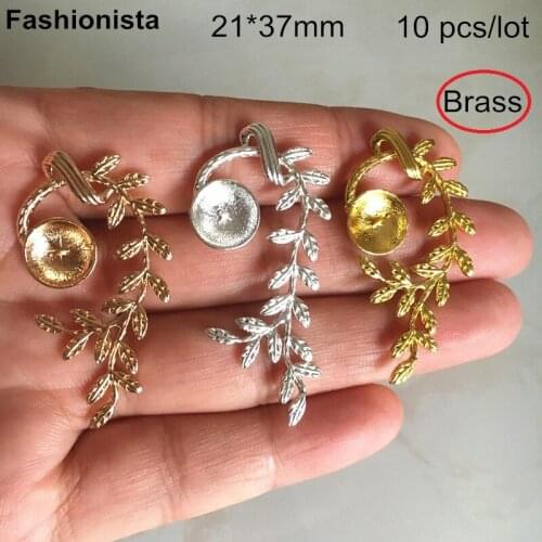 10 pcs -21*37mm Brass Leaf Branch Charms With Cup and Needle For Beads,Brass Filigree Charms For Jewelry DIY,Gold,Silver-color