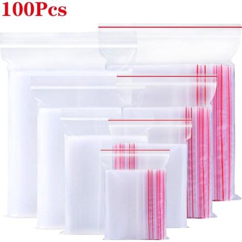 100pcs/pack Resealable Zip Lock Bags Self Seal Clear Plastic Poly Bag Food Storage Package Reclosable Vacuum Fresh Bag